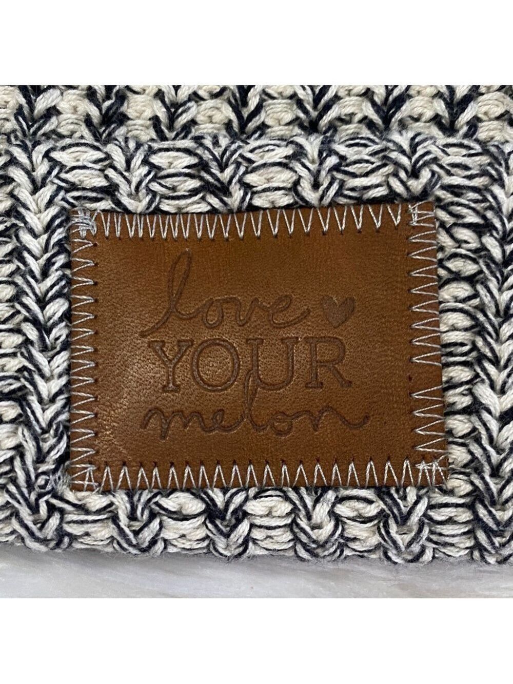 Love Your Melon black and white Beanie with Teal Pom-Pom - Picture 2 of 4